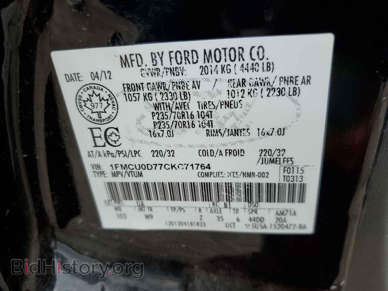2012 FORD ESCAPE - VIN: 1FMCU0D77CKC71764 - Фото 12