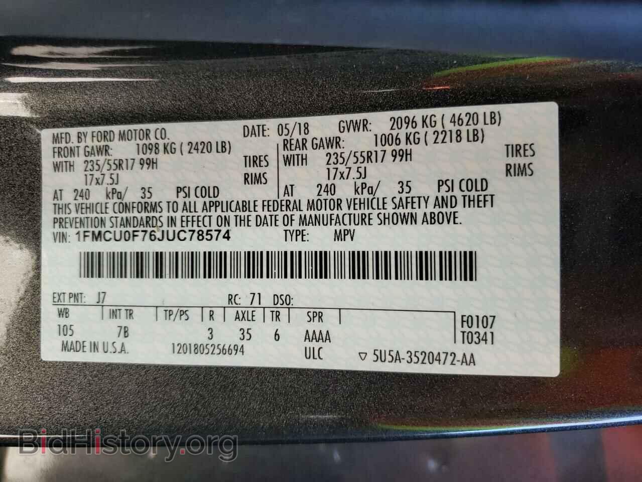 2018 FORD ESCAPE - VIN: 1FMCU0F76JUC78574 - Фото 10