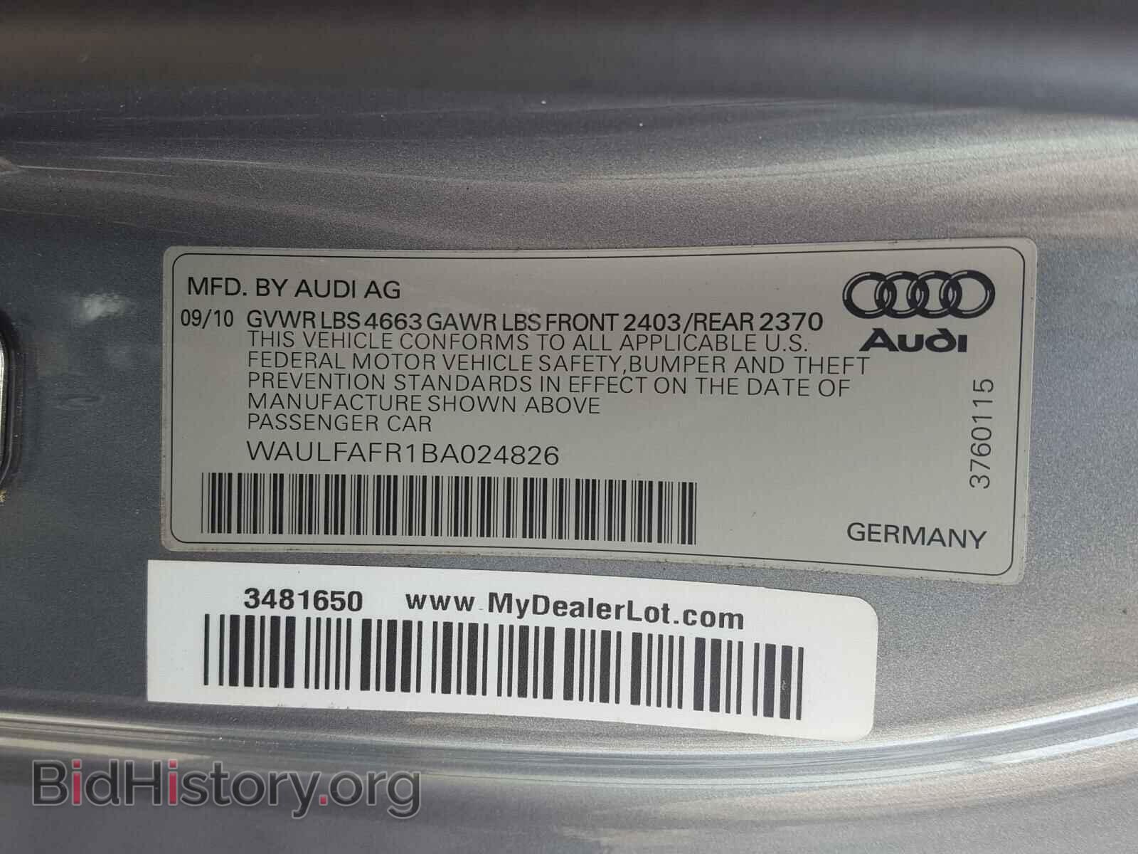 2011 AUDI A5 - VIN: WAULFAFR1BA024826 - Фото 10