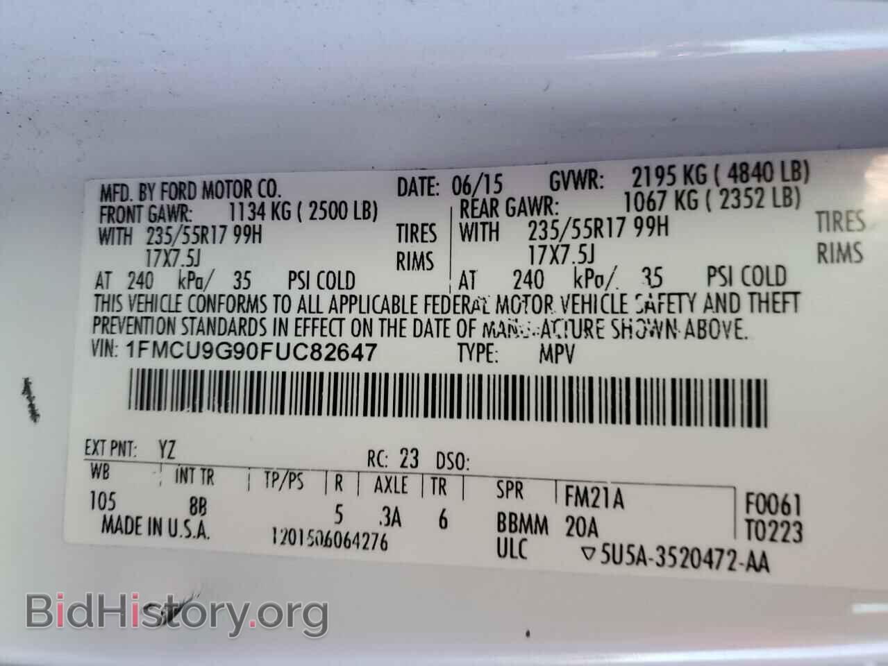 2015 FORD ESCAPE - VIN: 1FMCU9G90FUC82647 - Фото 13