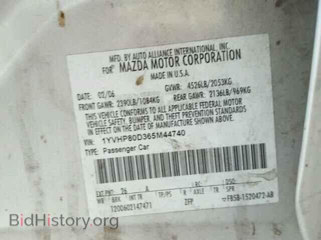 2006 MAZDA 6 - VIN: 1YVHP80D365M44740 - Фото 10