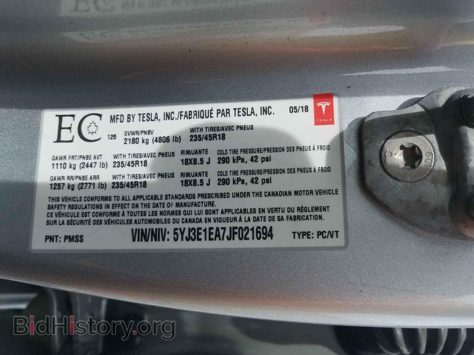 2018 TESLA MODEL 3 - VIN: 5YJ3E1EA7JF021694 - Фото 10