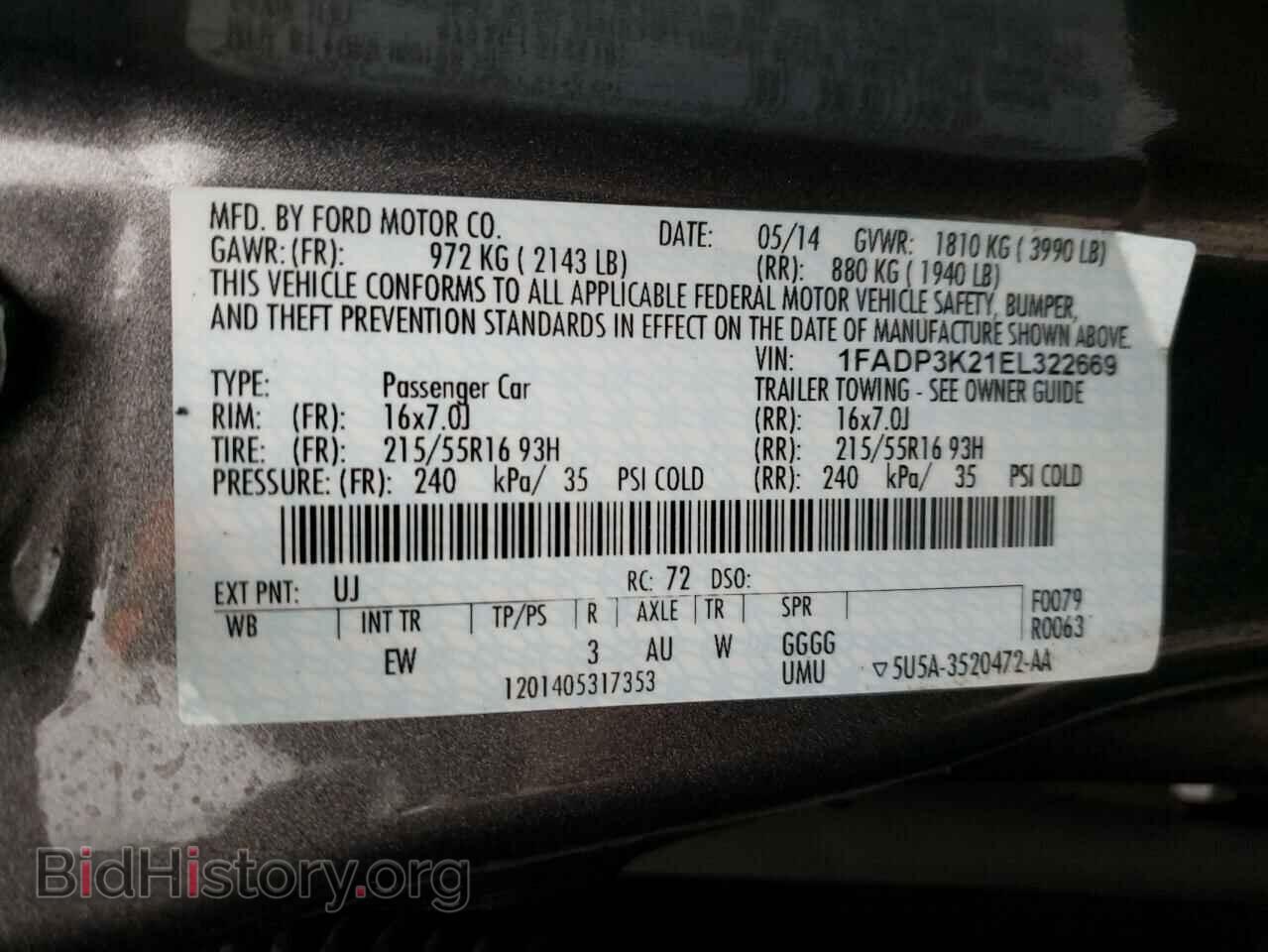 2014 FORD FOCUS - VIN: 1FADP3K21EL322669 - Фото 12