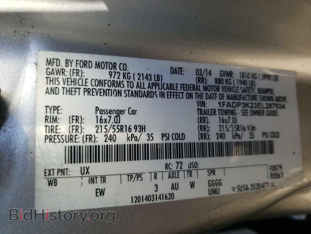 2014 FORD FOCUS - VIN: 1FADP3K23EL287634 - Фото 10