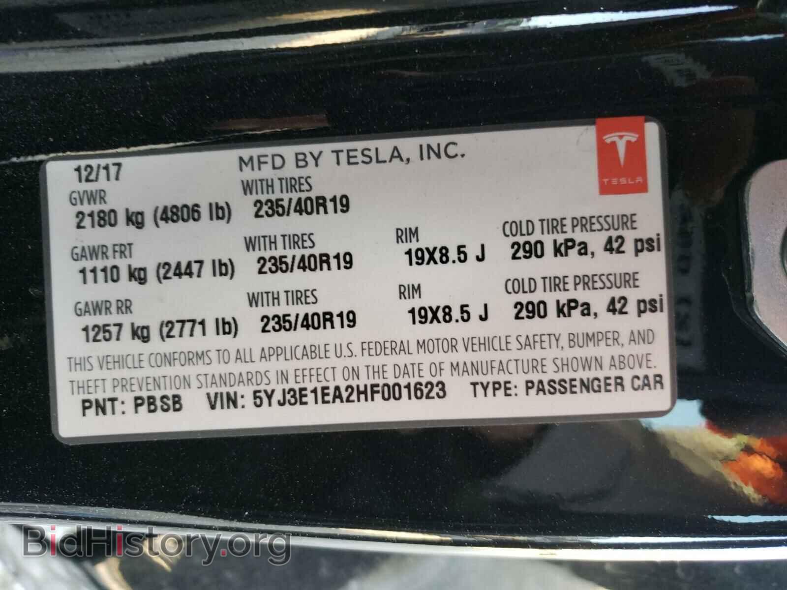 2017 TESLA MODEL 3 - VIN: 5YJ3E1EA2HF001623 - Фото 10