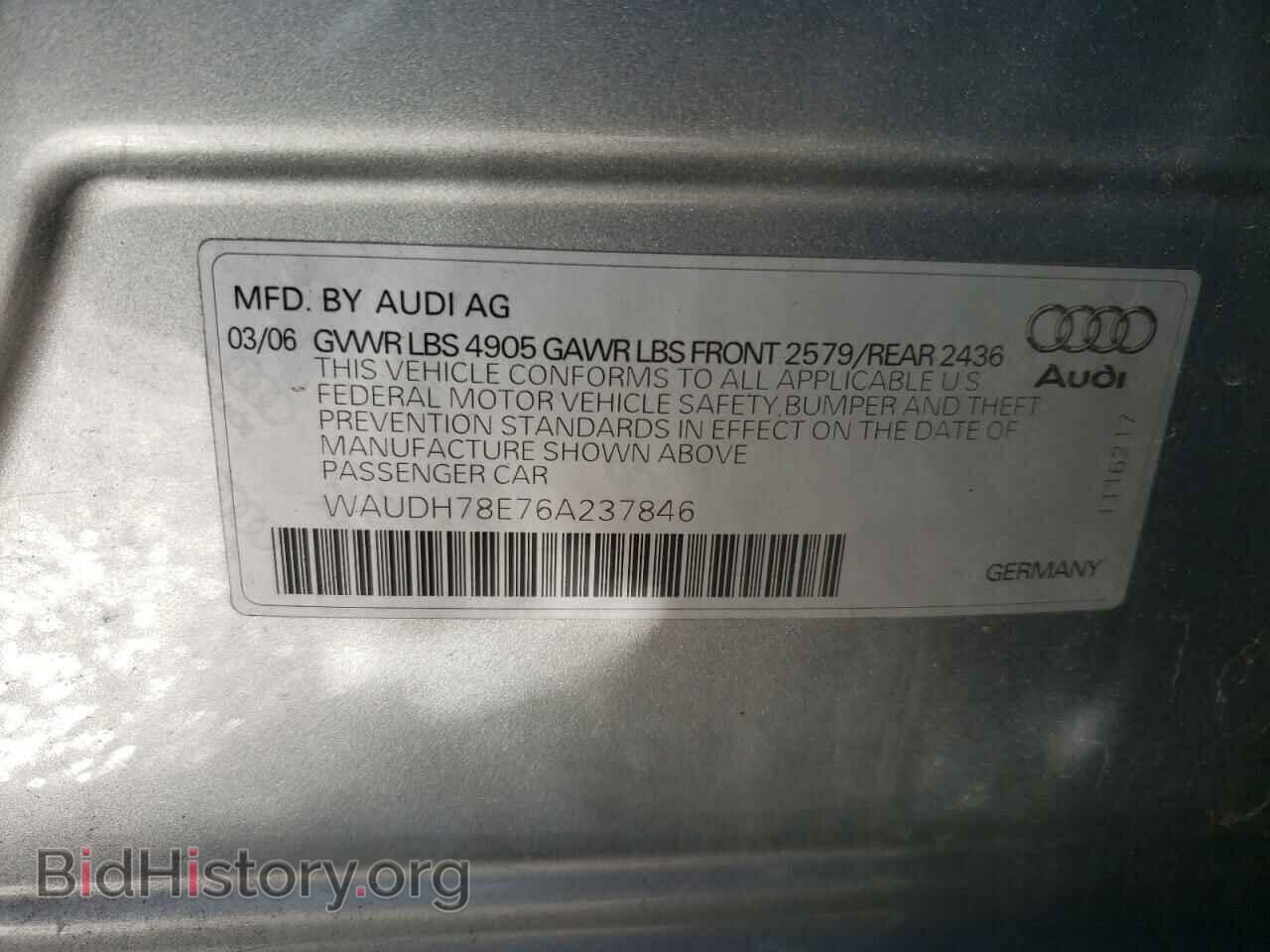 2006 AUDI A4 - VIN: WAUDH78E76A237846 - Фото 10