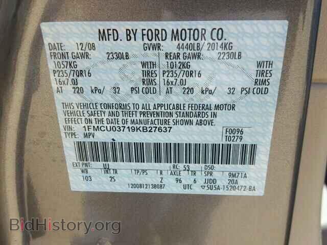 2009 FORD ESCAPE - VIN: 1FMCU03719KB27637 - Фото 10