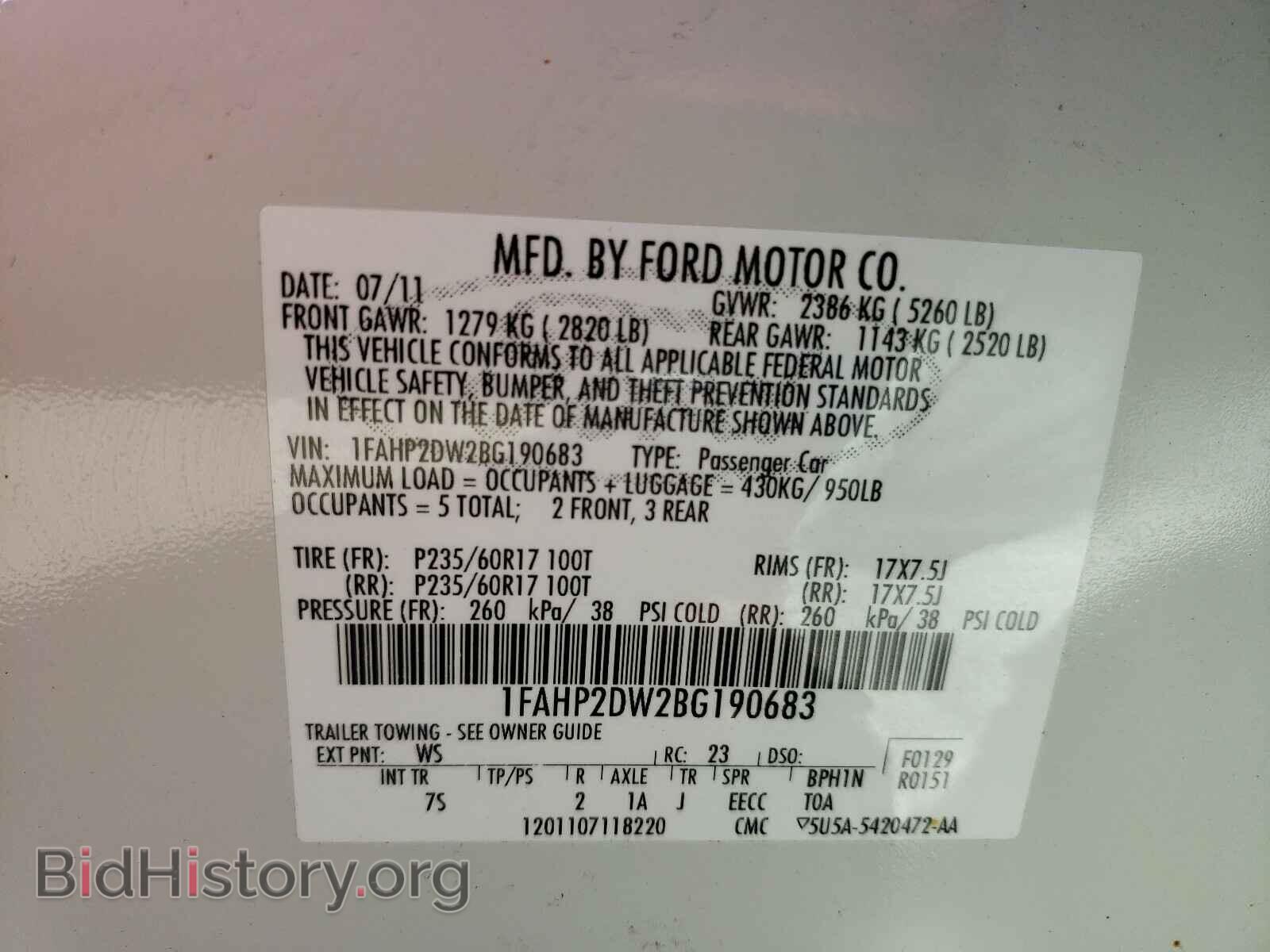 2011 FORD TAURUS - VIN: 1FAHP2DW2BG190683 - Photo 10