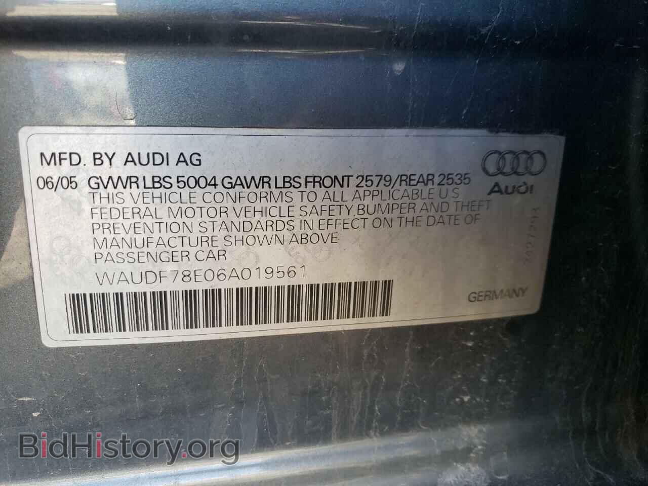 2006 AUDI A4 - VIN: WAUDF78E06A019561 - Фото 10