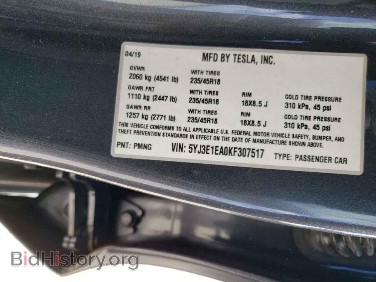 2019 TESLA MODEL 3 - VIN: 5YJ3E1EA0KF307517 - Фото 10