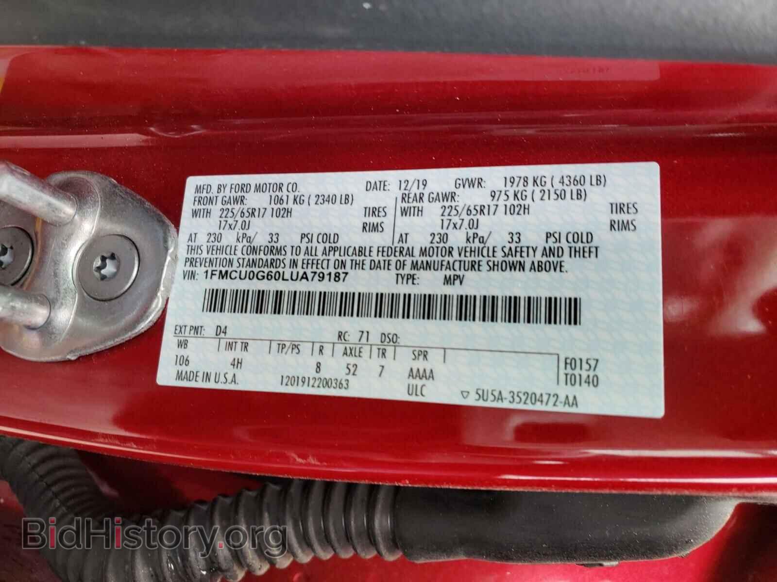 2020 FORD ESCAPE - VIN: 1FMCU0G60LUA79187 - Фото 10