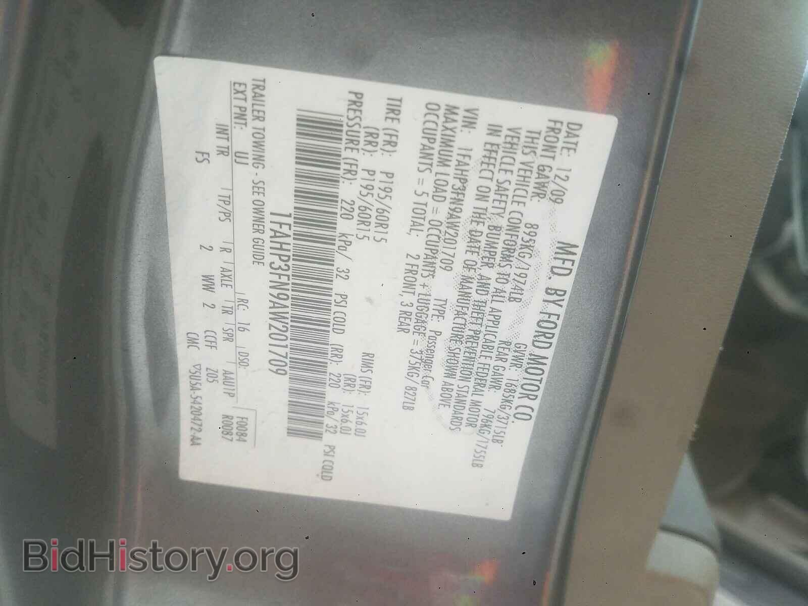 2010 FORD FOCUS - VIN: 1FAHP3FN9AW201709 - Фото 10