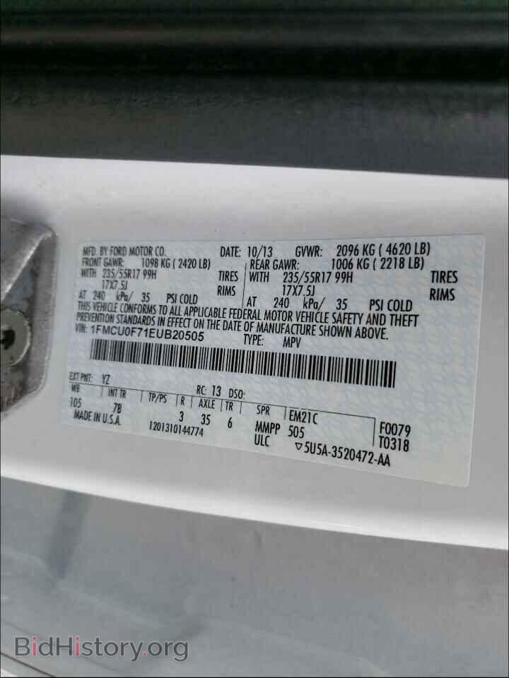 2014 FORD ESCAPE - VIN: 1FMCU0F71EUB20505 - Фото 10