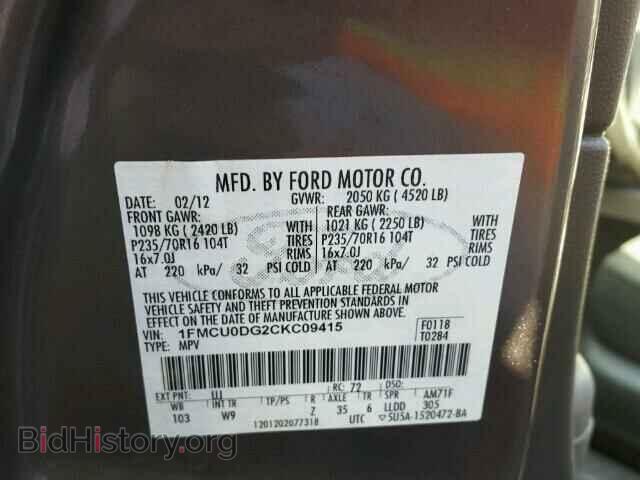 2012 FORD ESCAPE - VIN: 1FMCU0DG2CKC09415 - Фото 10