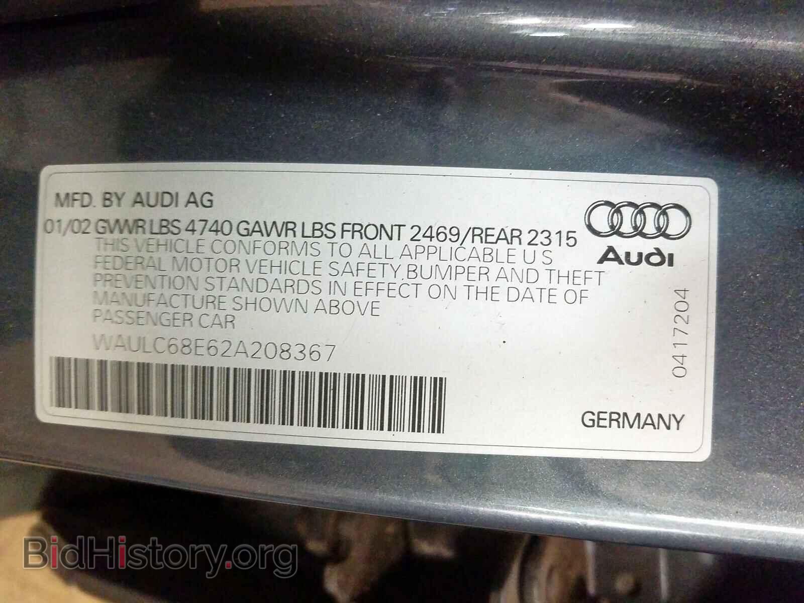 2002 AUDI A4 - VIN: WAULC68E62A208367 - Фото 10