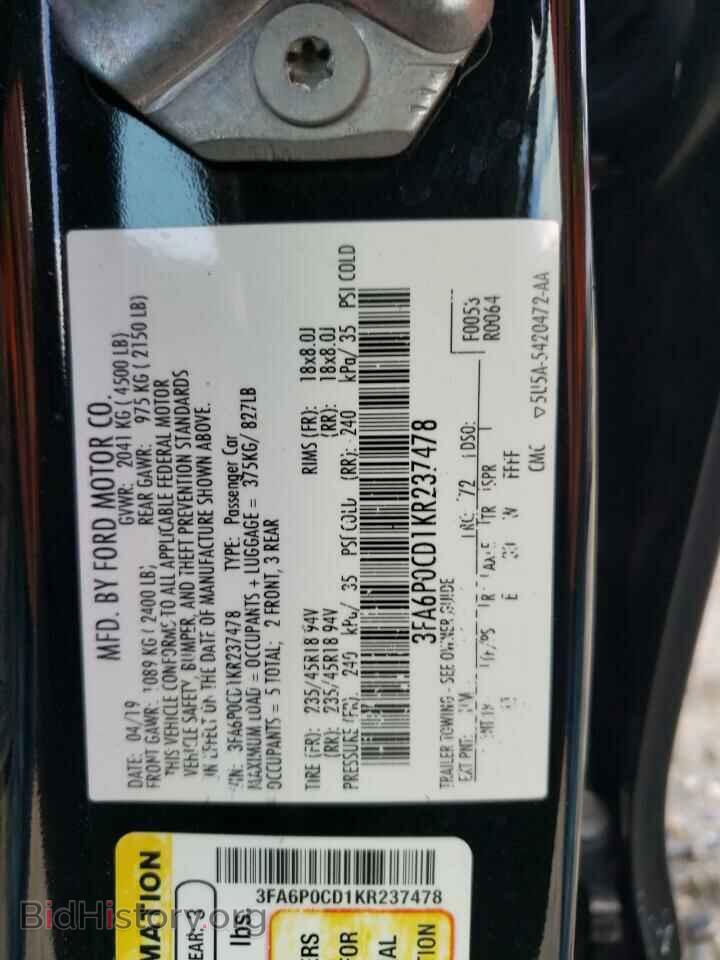 2019 FORD FUSION - VIN: 3FA6P0CD1KR237478 - Фото 12
