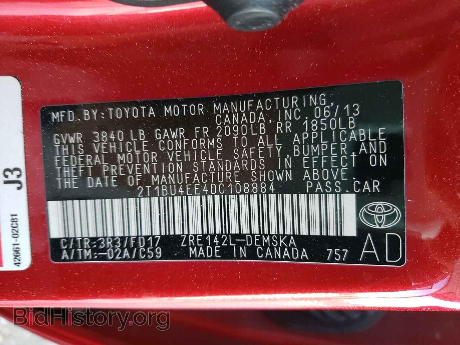 2013 TOYOTA COROLLA - VIN: 2T1BU4EE4DC108884 - Фото 10