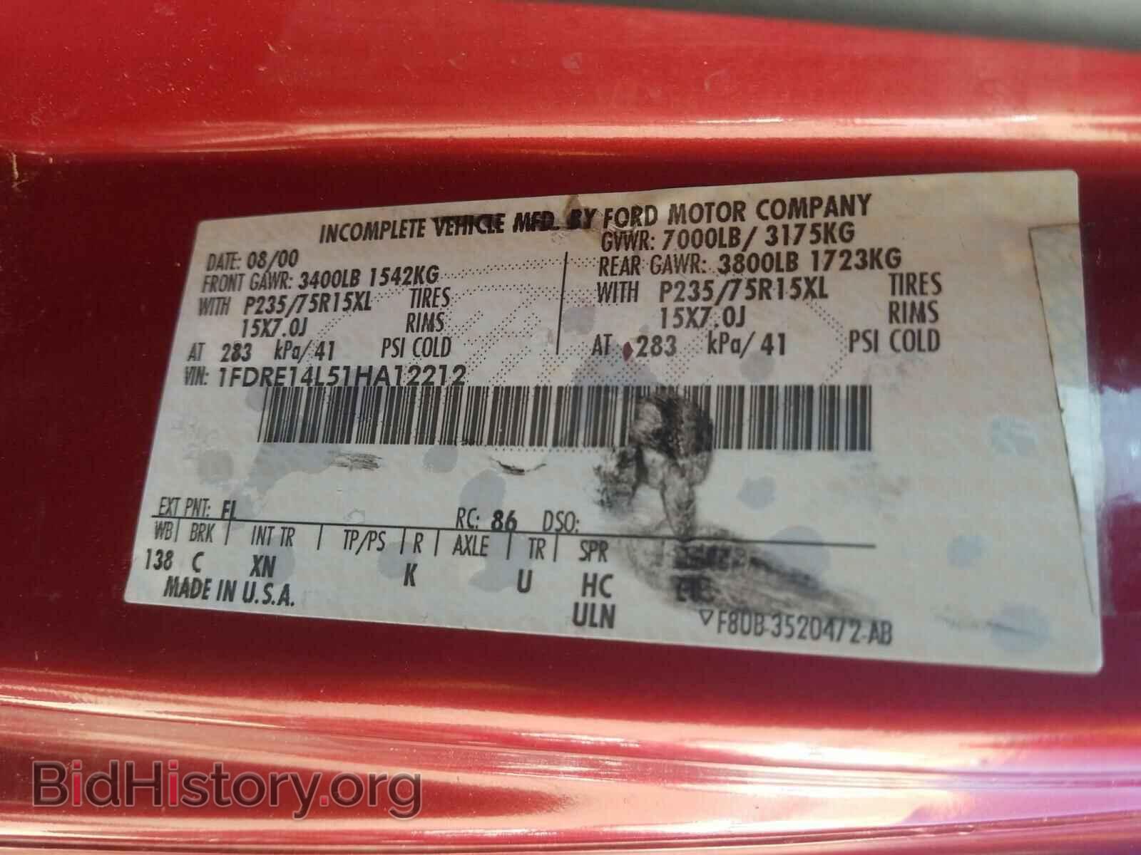 2001 FORD ECONOLINE - VIN: 1FDRE14L51HA12212 - Photo 10