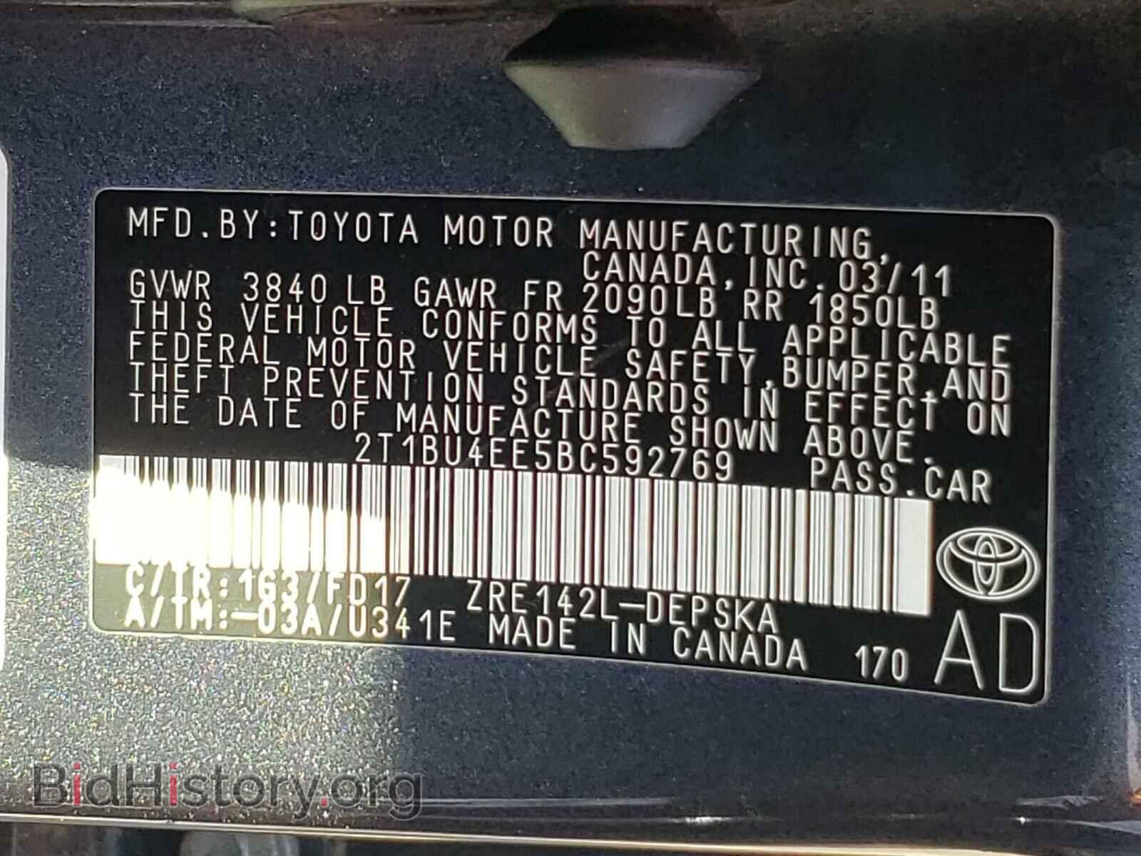2011 TOYOTA COROLLA - VIN: 2T1BU4EE5BC592769 - Фото 10