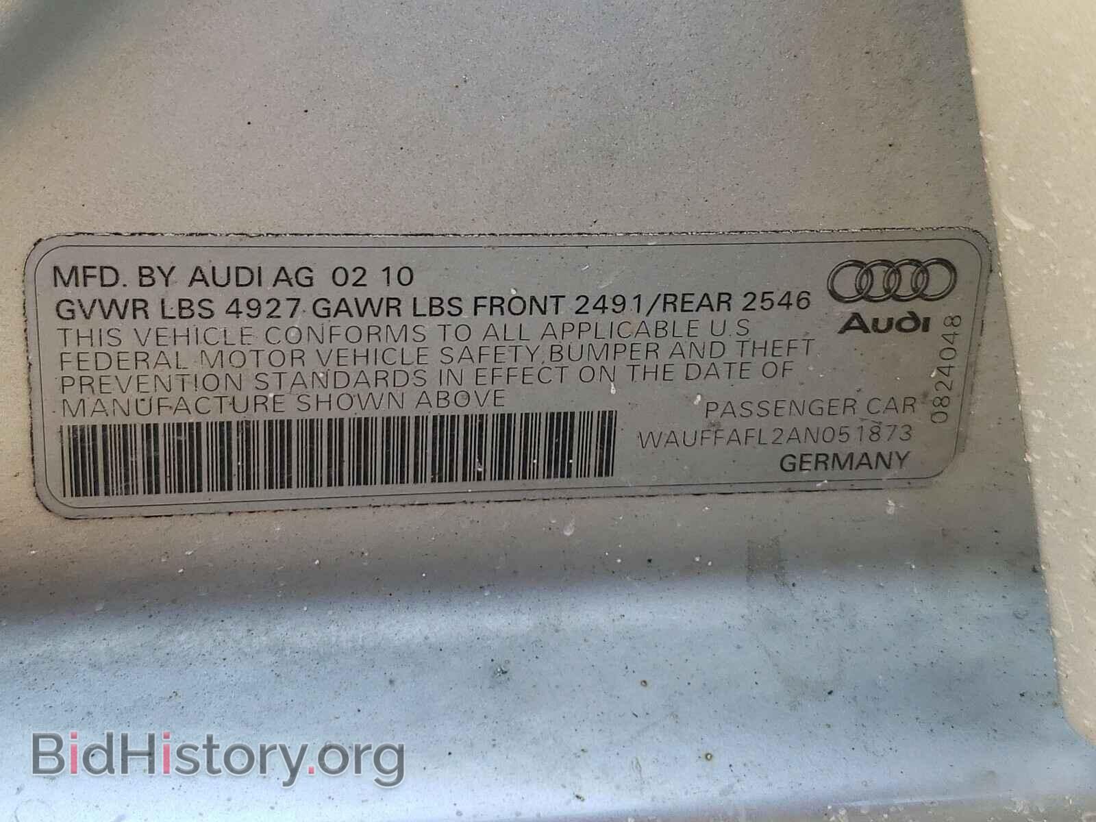 2010 AUDI A4 - VIN: WAUFFAFL2AN051873 - Фото 10