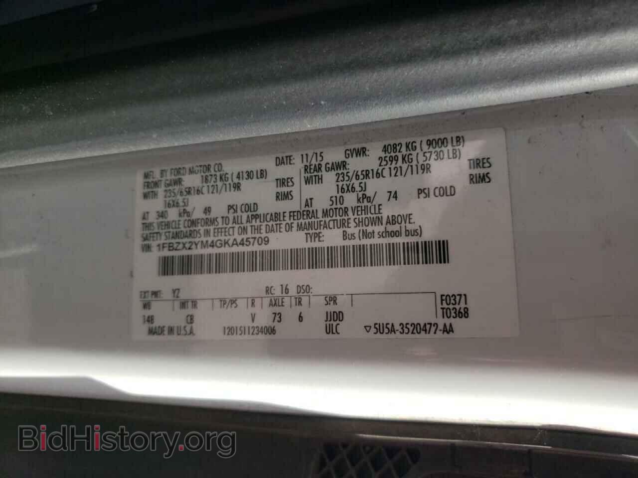 2016 FORD TRANSIT - VIN: 1FBZX2YM4GKA45709 - Photo 10