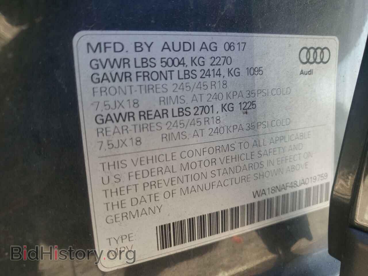 2018 AUDI A4 - VIN: WA18NAF48JA019759 - Фото 10