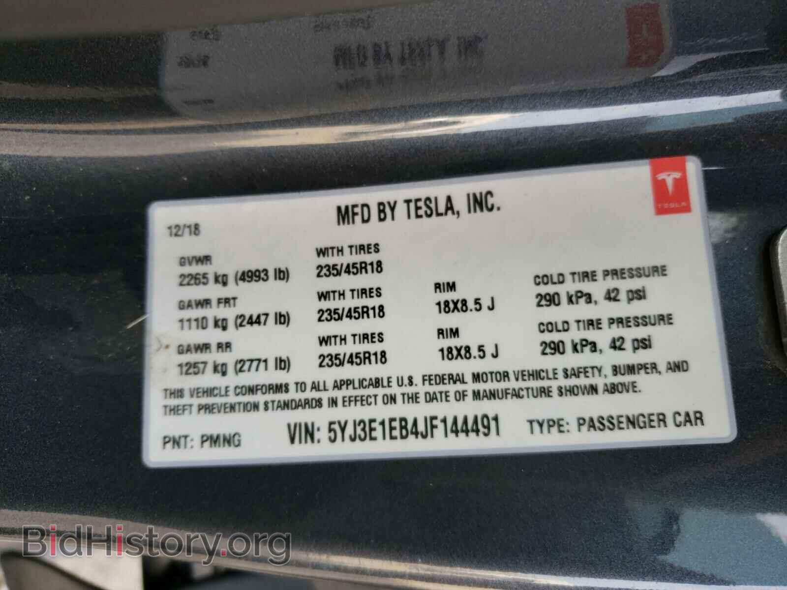 2018 TESLA MODEL 3 - VIN: 5YJ3E1EB4JF144491 - Photo 10