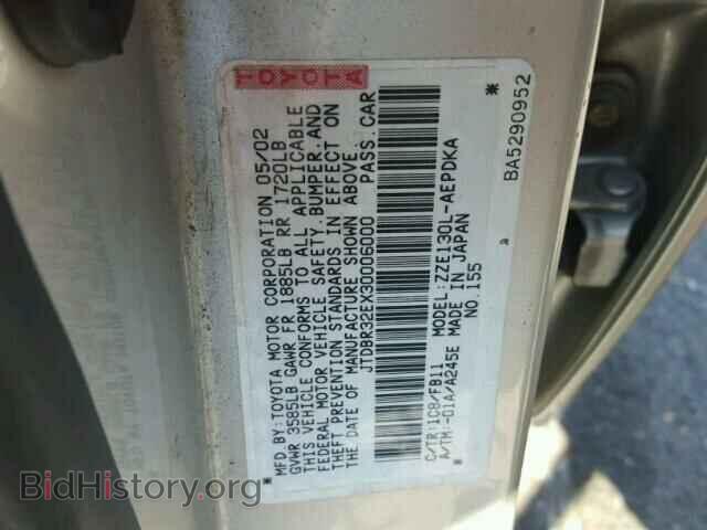 2003 TOYOTA COROLLA - VIN: JTDBR32EX30006000 - Фото 10