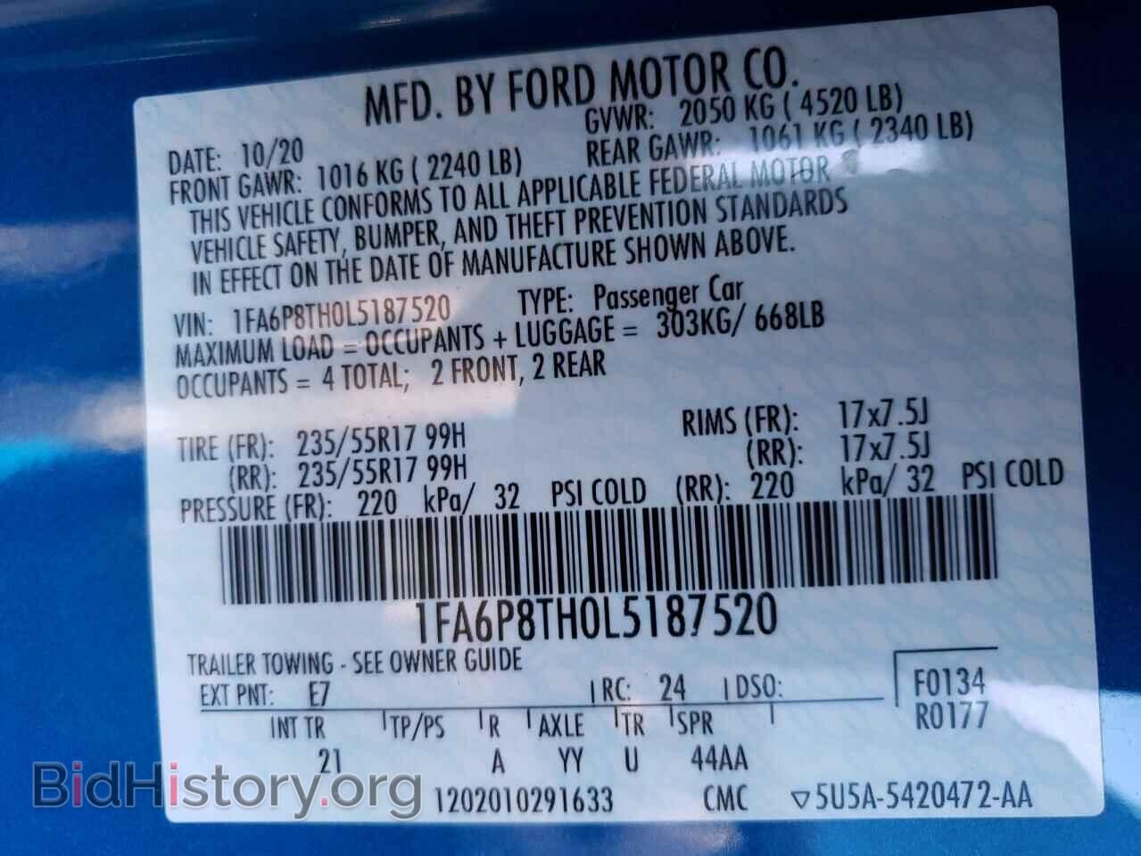 2020 FORD MUSTANG - VIN: 1FA6P8TH0L5187520 - Фото 12