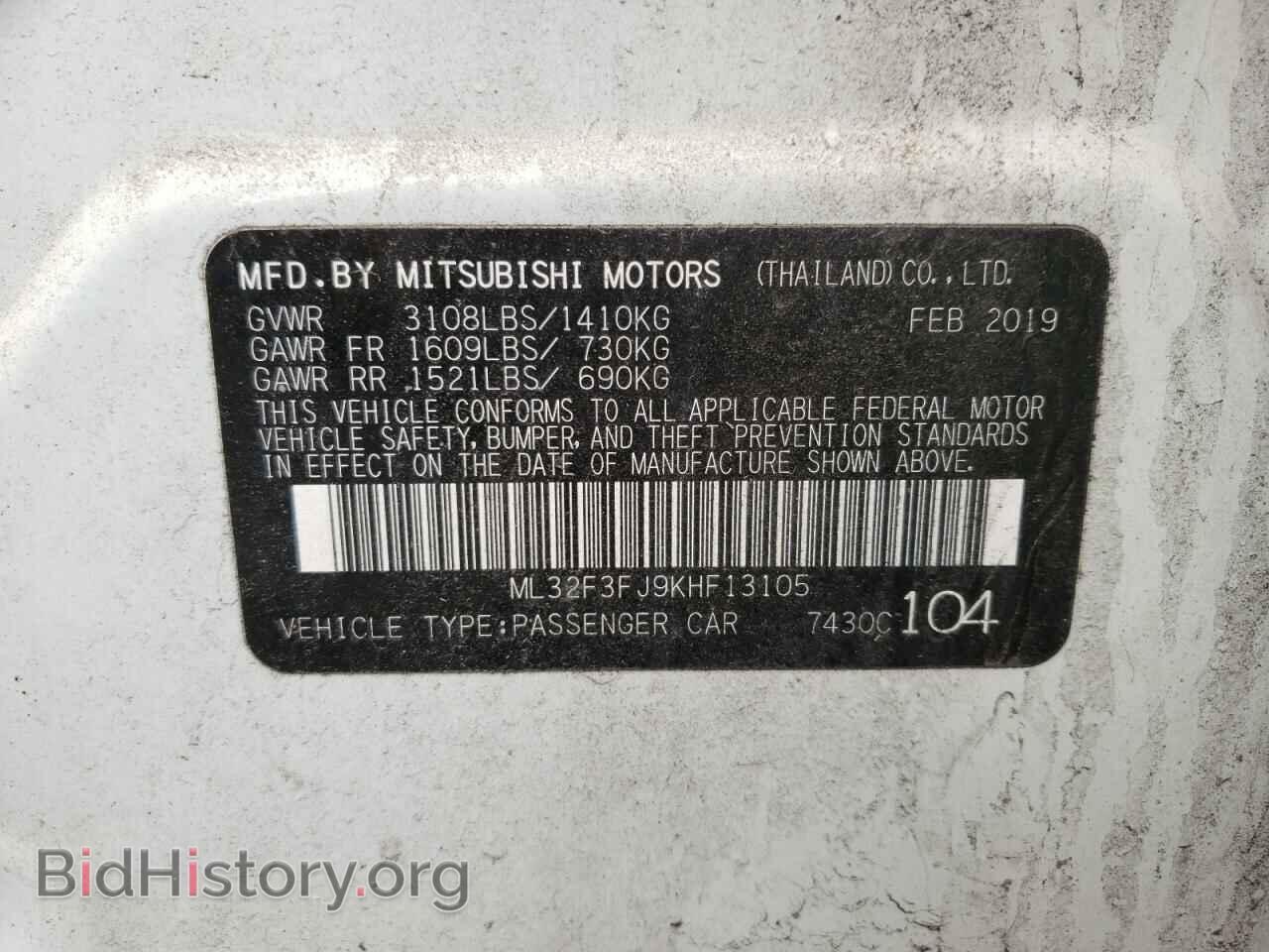 2019 MITSUBISHI MIRAGE - VIN: ML32F3FJ9KHF13105 - Фото 10