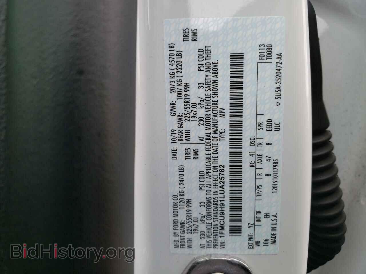 2020 FORD ESCAPE - VIN: 1FMCU9H91LUA25782 - Фото 10