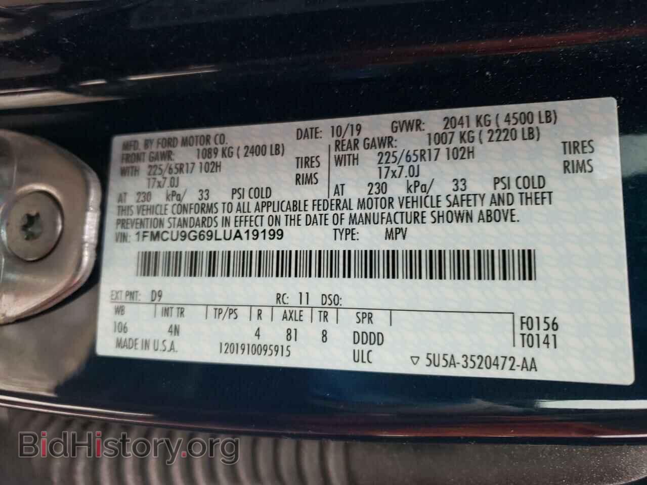 2020 FORD ESCAPE - VIN: 1FMCU9G69LUA19199 - Photo 10