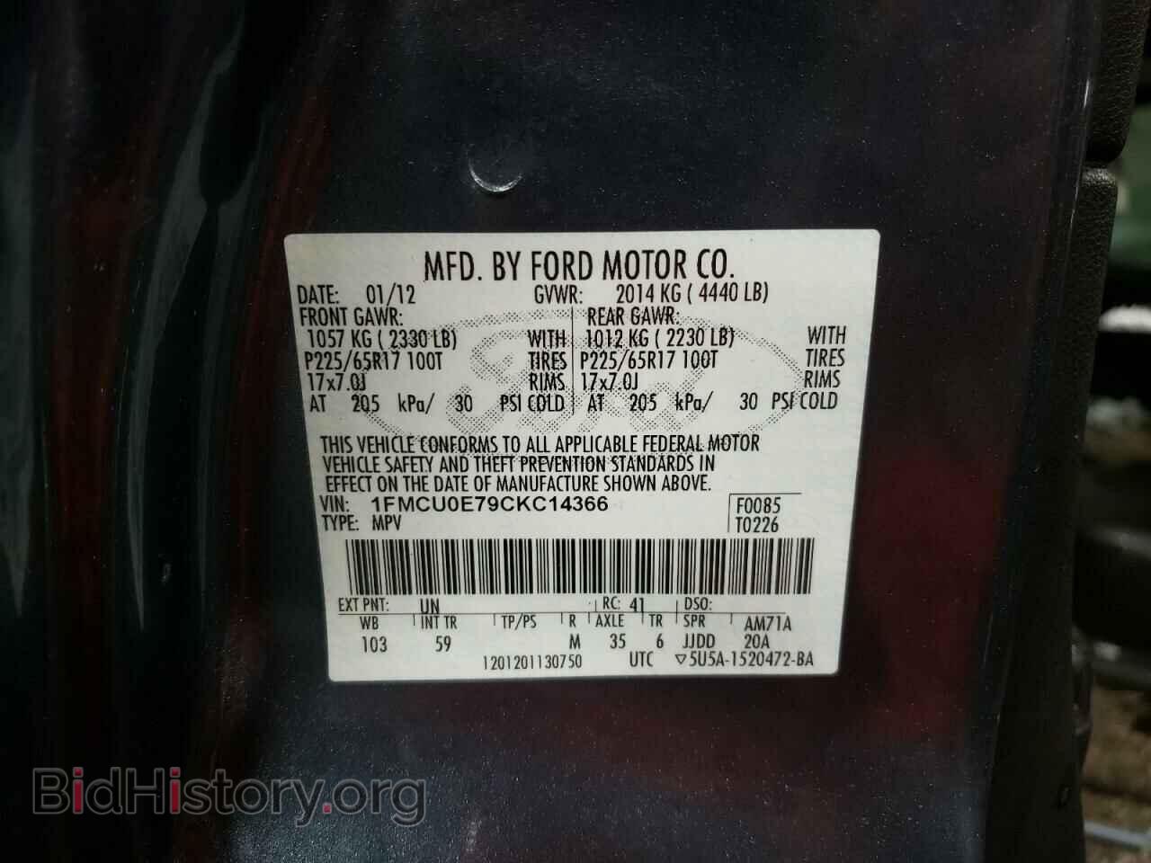2012 FORD ESCAPE - VIN: 1FMCU0E79CKC14366 - Фото 10
