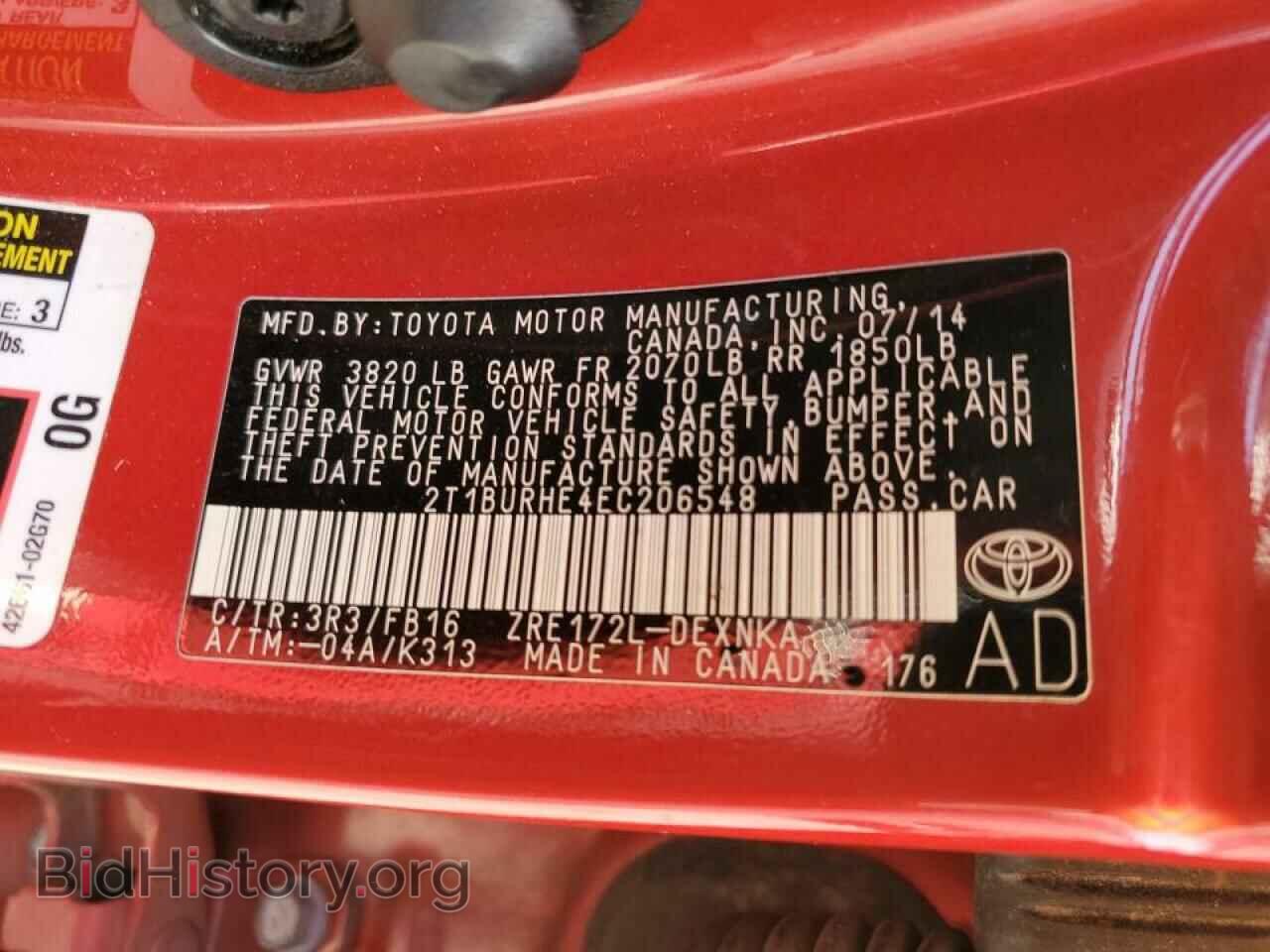 2014 TOYOTA COROLLA - VIN: 2T1BURHE4EC206548 - Фото 13