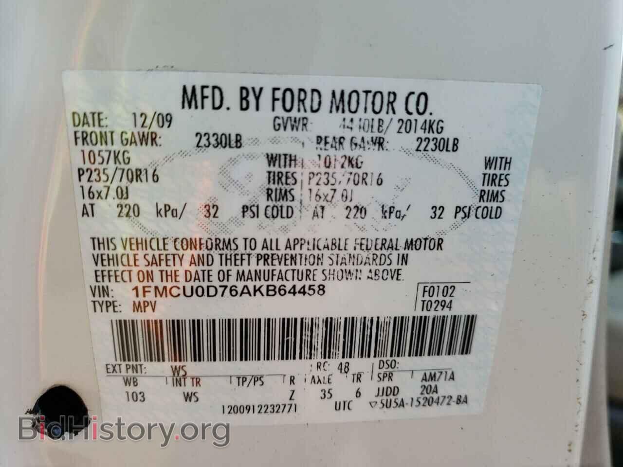 2010 FORD ESCAPE - VIN: 1FMCU0D76AKB64458 - Фото 14