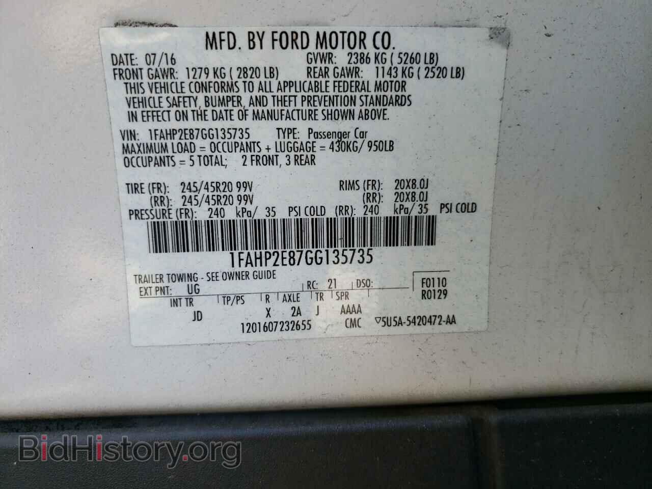 2016 FORD TAURUS - VIN: 1FAHP2E87GG135735 - Фото 10