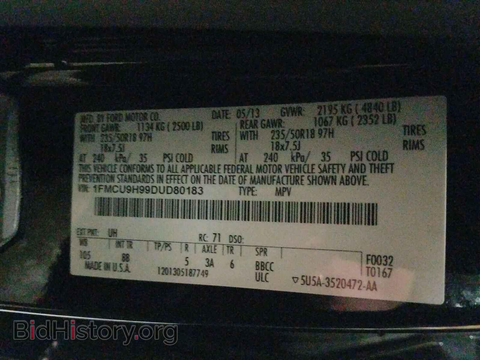 2013 FORD ESCAPE - VIN: 1FMCU9H99DUD80183 - Фото 10
