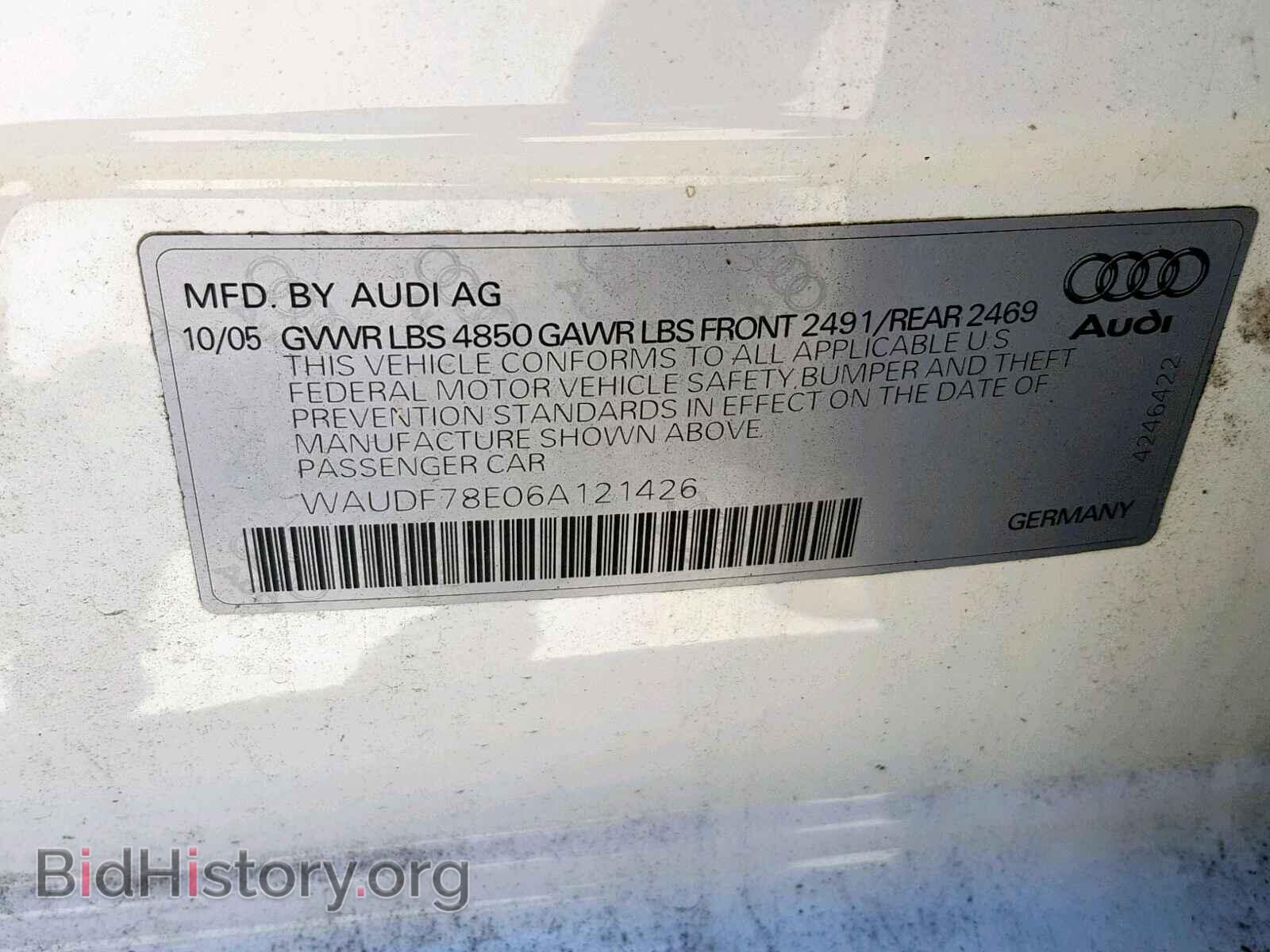 2006 AUDI A4 - VIN: WAUDF78E06A121426 - Фото 10