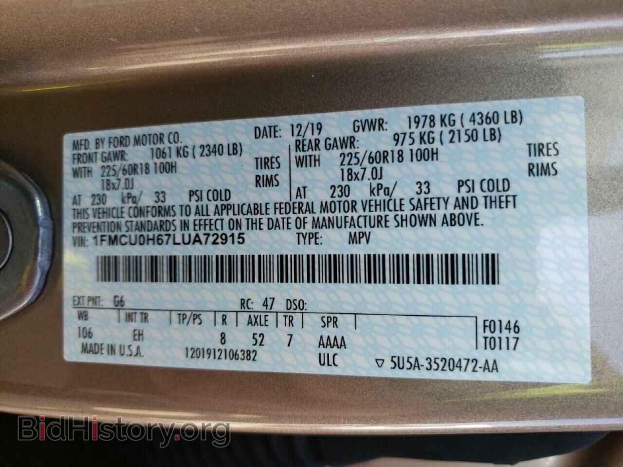 2020 FORD ESCAPE - VIN: 1FMCU0H67LUA72915 - Photo 10