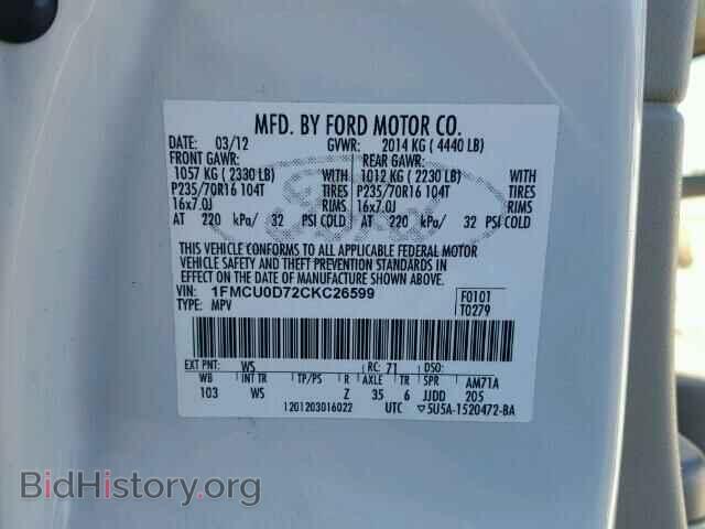 2012 FORD ESCAPE - VIN: 1FMCU0D72CKC26599 - Фото 10