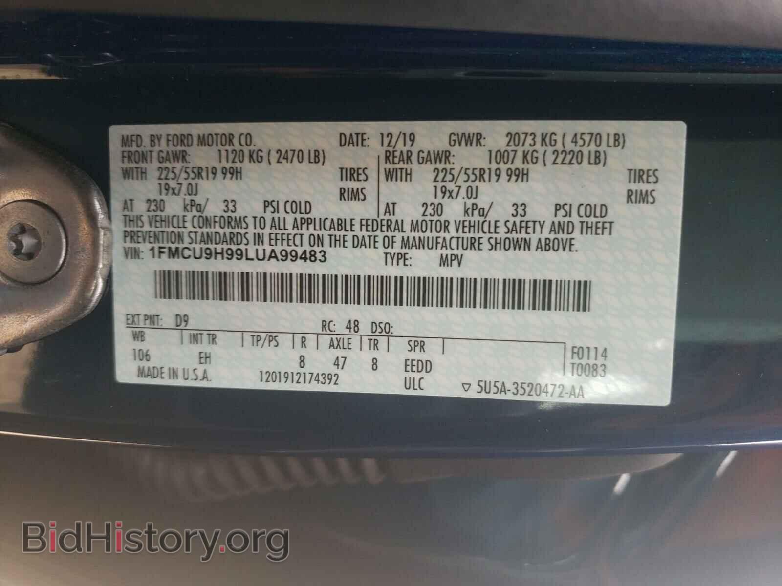 2020 FORD ESCAPE - VIN: 1FMCU9H99LUA99483 - Photo 10