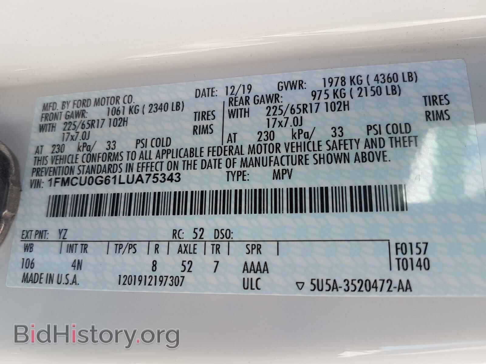 2020 FORD ESCAPE - VIN: 1FMCU0G61LUA75343 - Photo 10
