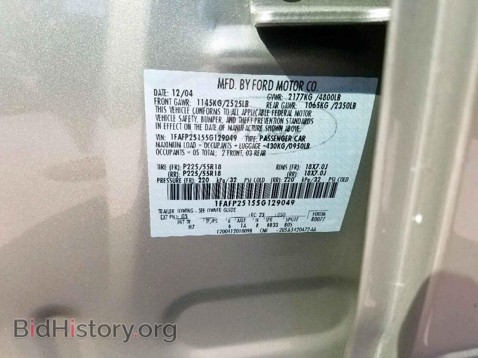 2005 FORD FIVE HUNDR - VIN: 1FAFP25155G129049 - Фото 10