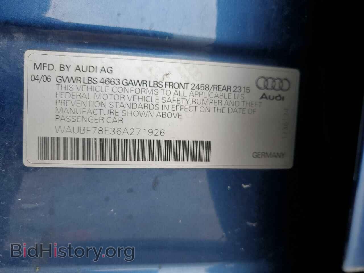 2006 AUDI A4 - VIN: WAUBF78E36A271926 - Фото 12