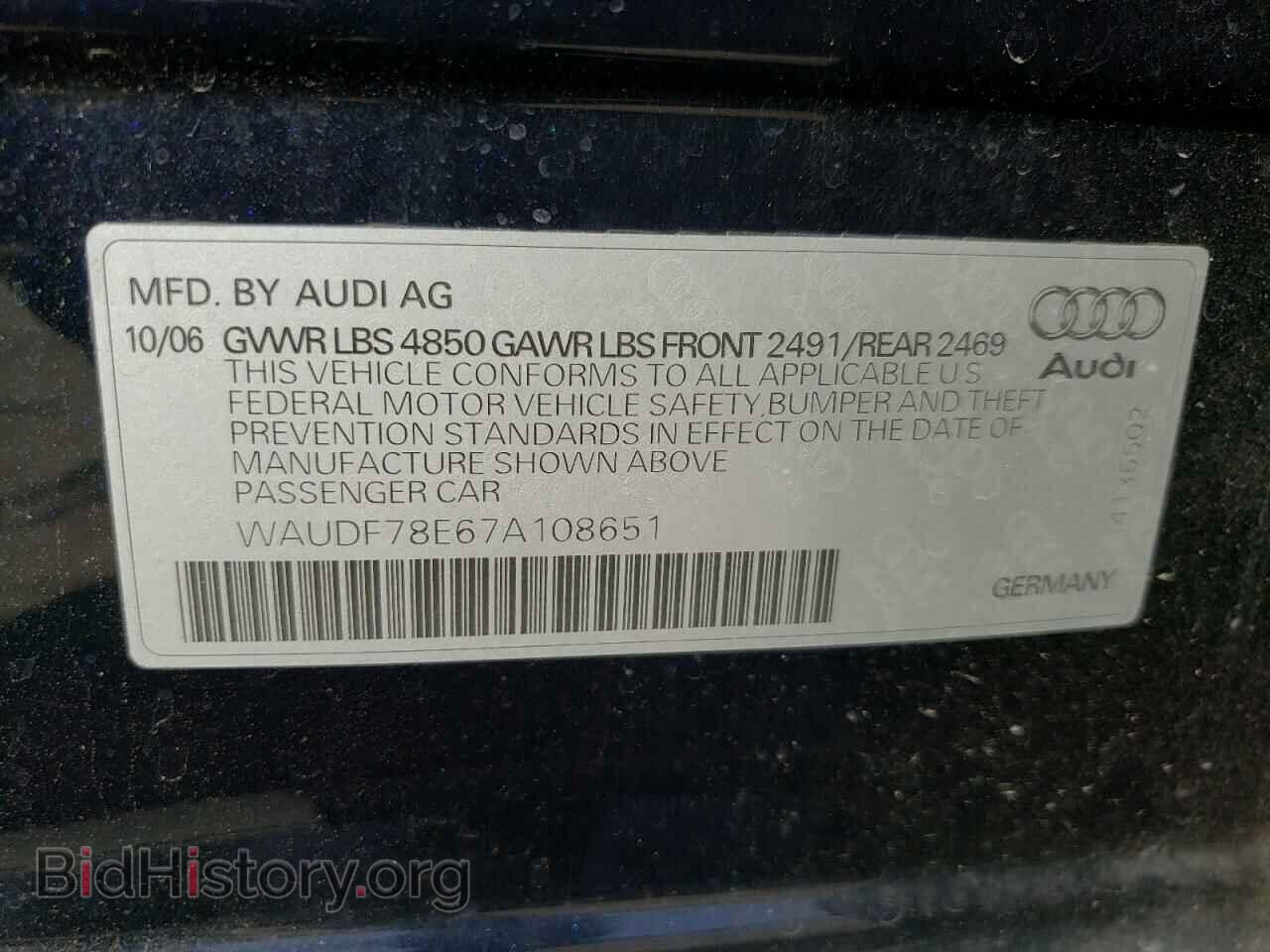 2007 AUDI A4 - VIN: WAUDF78E67A108651 - Фото 10