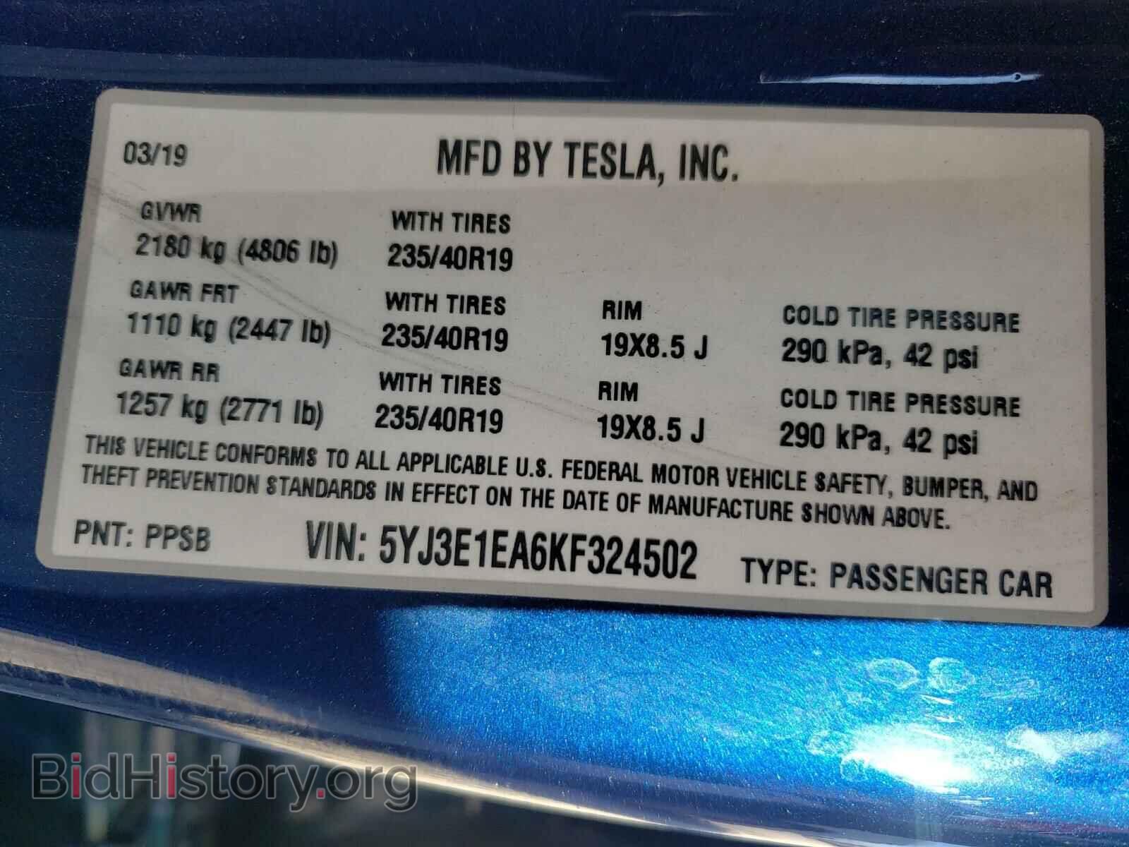 2019 TESLA MODEL 3 - VIN: 5YJ3E1EA6KF324502 - Photo 10