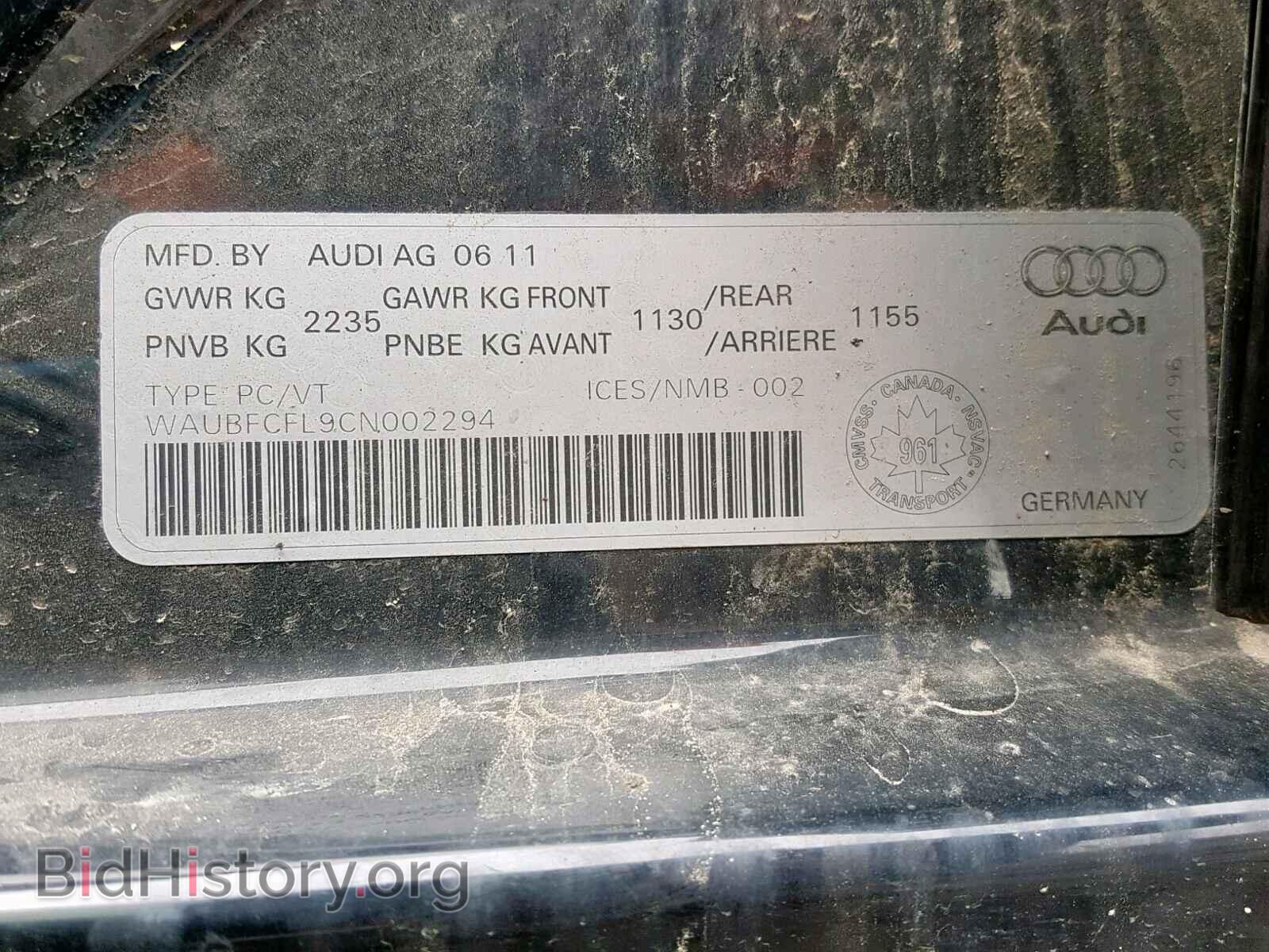 2012 AUDI A4 - VIN: WAUBFCFL9CN002294 - Фото 10