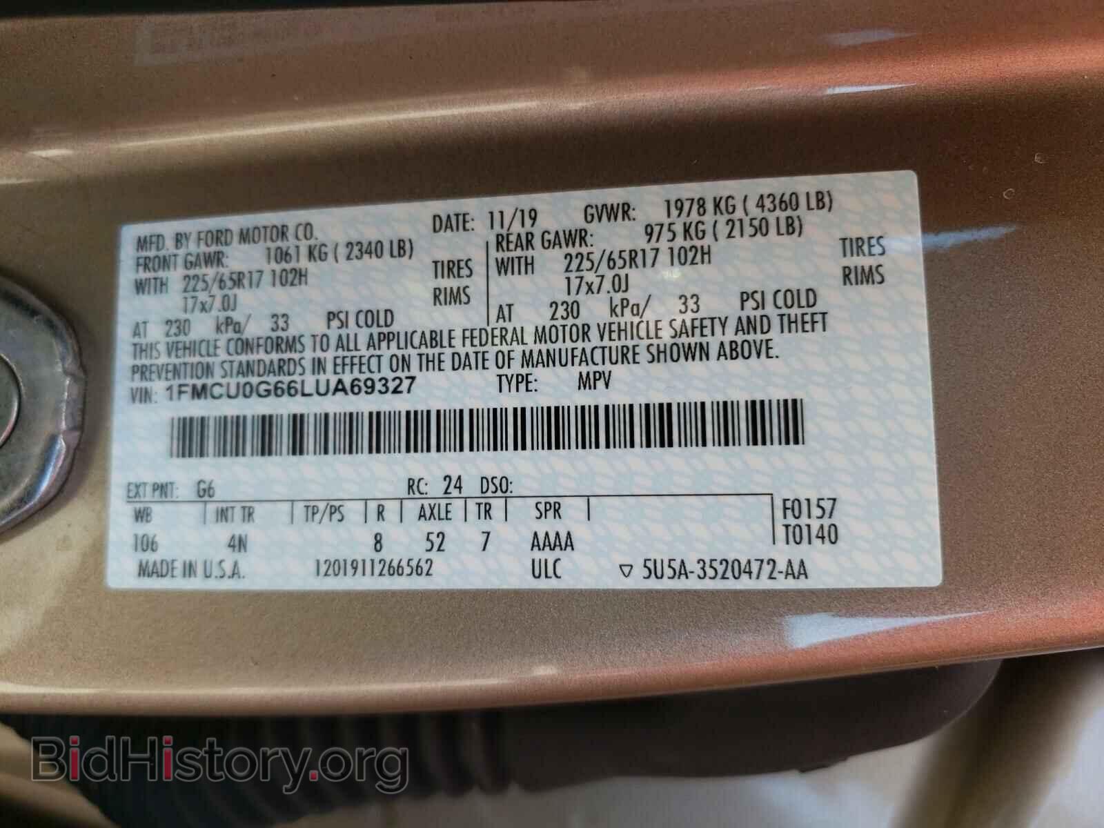 2020 FORD ESCAPE - VIN: 1FMCU0G66LUA69327 - Фото 10