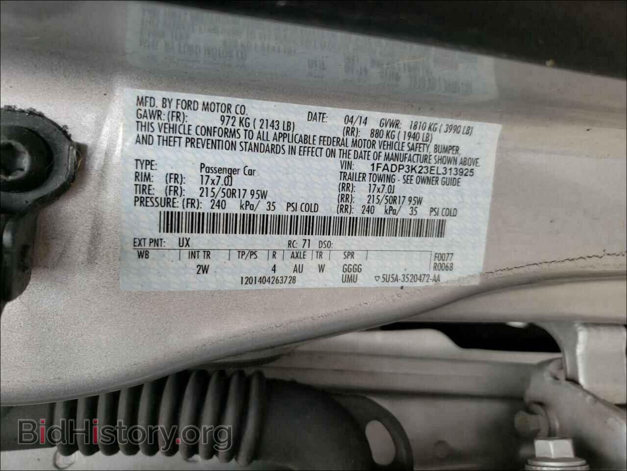 2014 FORD FOCUS - VIN: 1FADP3K23EL313925 - Фото 10