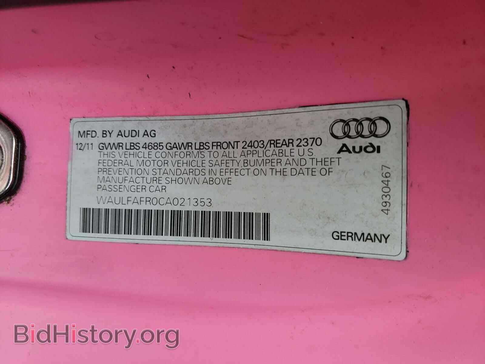 2012 AUDI A5 - VIN: WAULFAFR0CA021353 - Фото 10